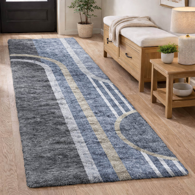 Tapis à poil long de qualité supérieure lavable à la machine ADS532, Navy, 2'3" x 7'6" Runner