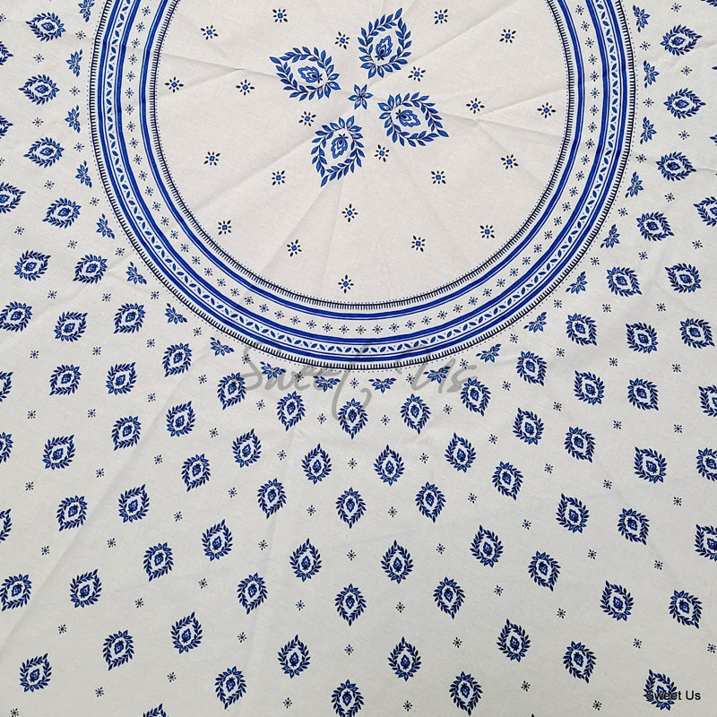 Wipeable Stain Resistant Acrylic Coated Provencal Floral Motif Cotton Round Tablecloth Collection