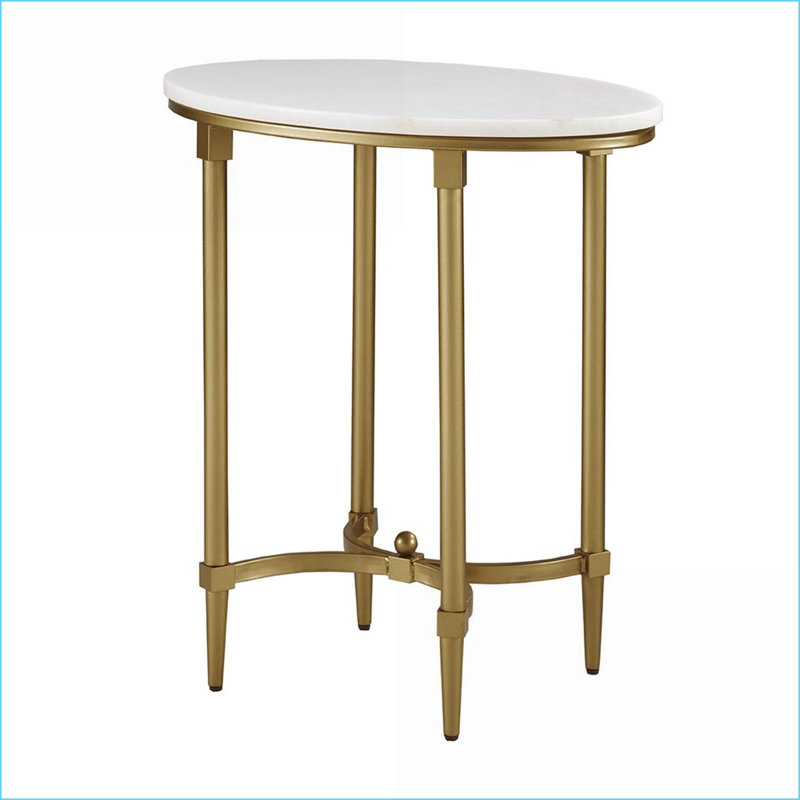 Table basse traditionnelle en marbre blanc avec pieds en métal doré, capacité robuste de 85 lb, décoration de salon glamour