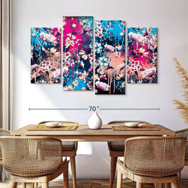 Kerner Splattered Botanical Flowers, 42" H x 68" W