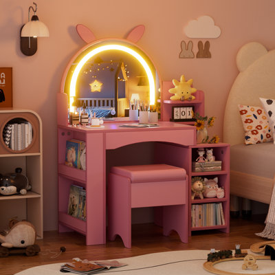 Kids Vanity With Lights And Storage Shelves