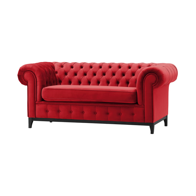 Fryar Velvet Sofa, Black, Red, 2