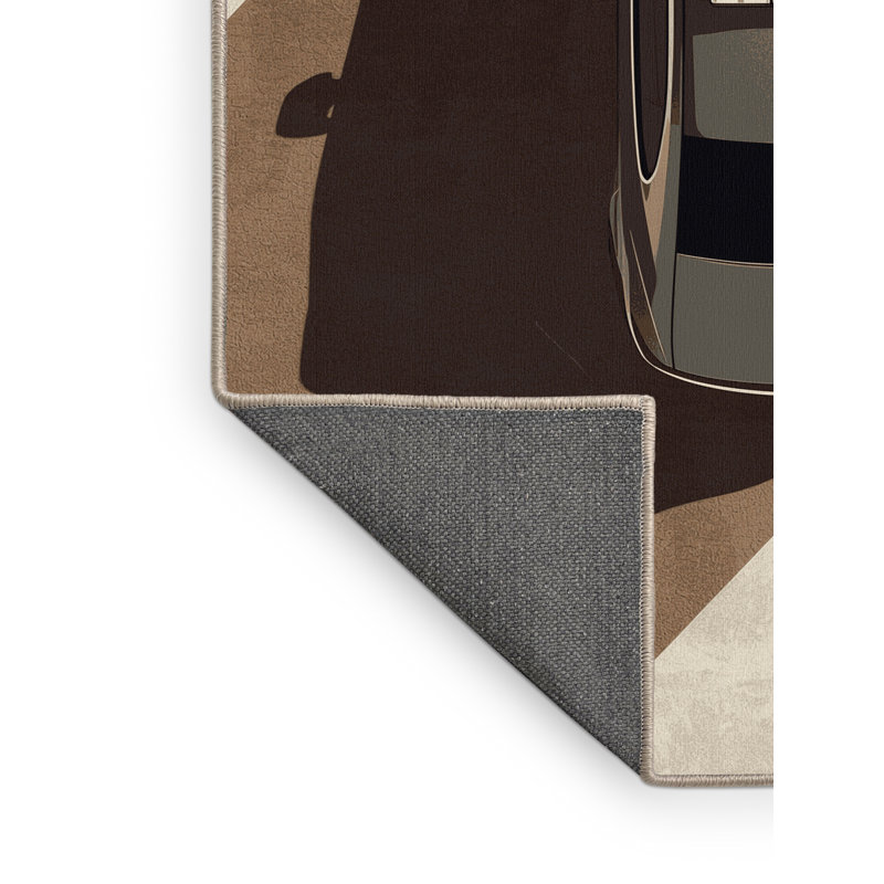 Soft Plush Vehicles And Transportation Police Car Modern Area Rug in Brown – Beige Binding, 2x4