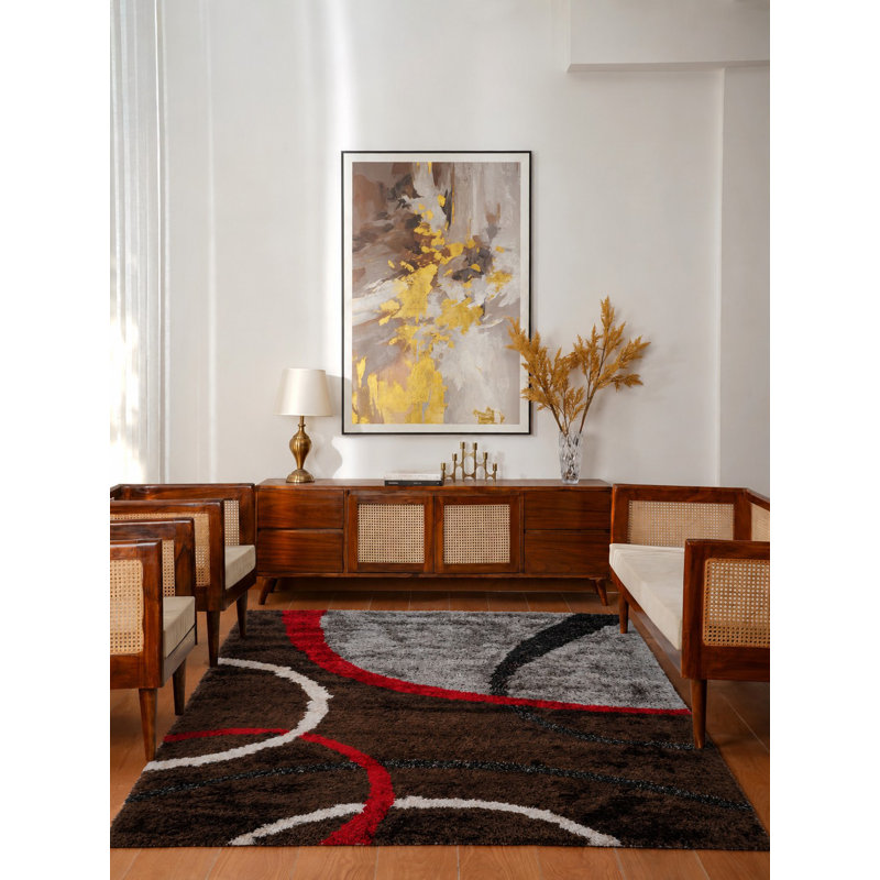 Tapis à poil long en polyester touffeté à la main Mauzy - Rectangle | Multicolore | Design contemporain | Tapis de salon, chambre à coucher