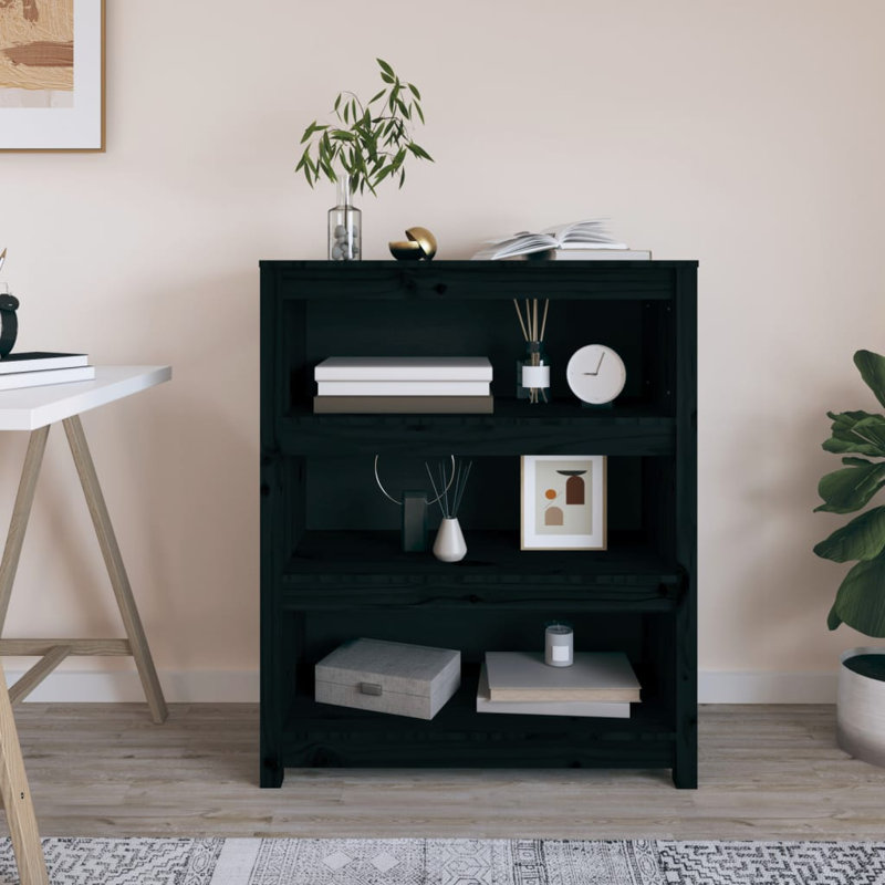 Kylisia 97cm H Solid Wood Standard Bookcase, Black, 97cm H x 80cm W x 35cm D