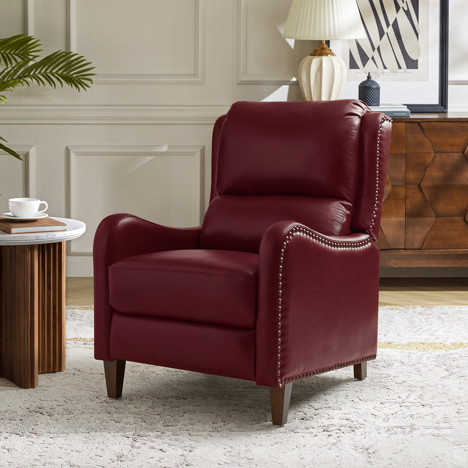 Beecher 29" Genuine Leather Manual Recliner, Burgundy Top Grain Leather
