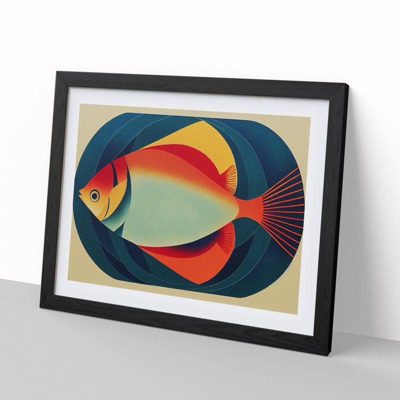 XH1022-3857X Fish AbstractVol.2 - Single Picture Frame Painting, 46cm H x 64cm W x 2cm D, Black