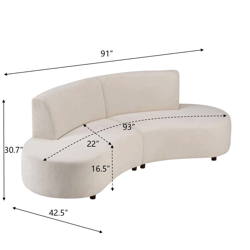 Canapés en chenille rembourrés 2 pièces Luno, Beige Chenille, H 30,7 po x l 91 po x P 42,5 po
