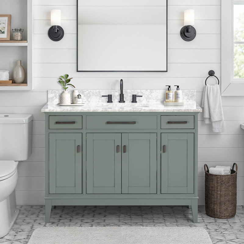 Anglet 48" Single Bathroom Vanity with Top, Carrera White, Smoke Green