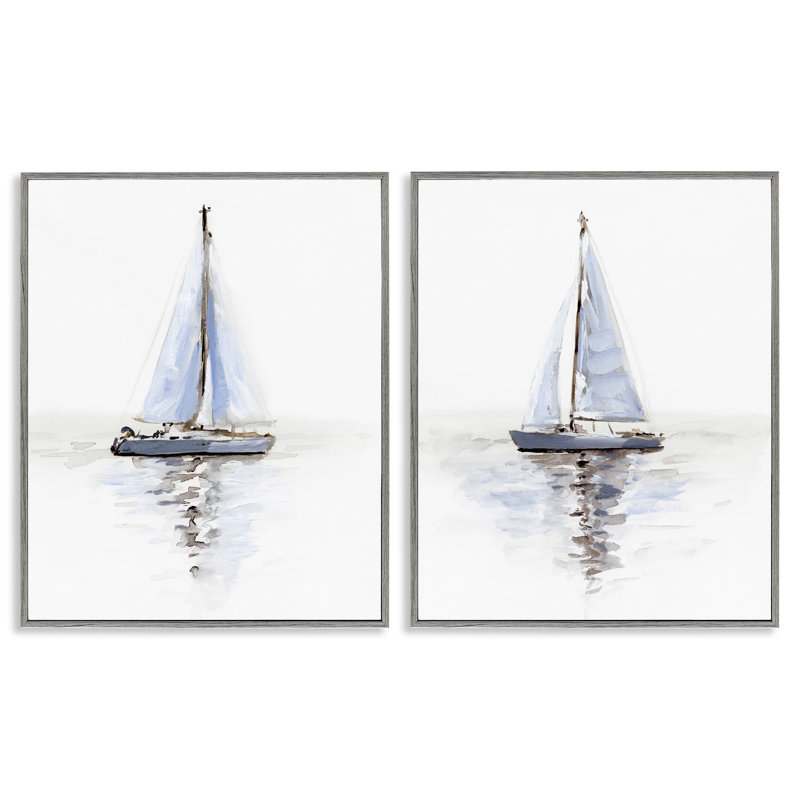 Aquarelle, voilier, eau calme, ensemble de 2 giclées encadrées par Victoria Barnes, Giclée encadrée noir minuit
