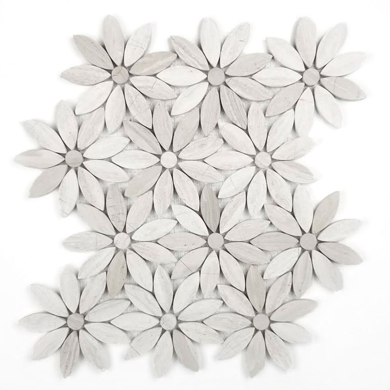 Tuscany 12 in. x 12 in. Marble Pressed Edge Flower Mosaic Decorative Kitchen & Bathroom Wall Tile, Royal Beige
