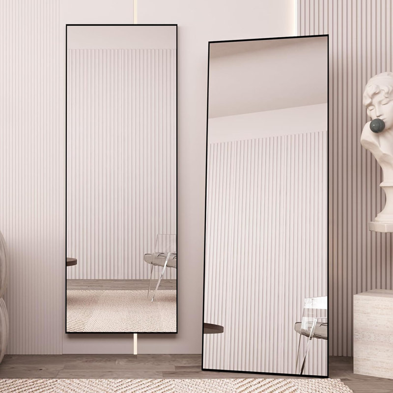 Grand miroir pleine grandeur avec support, miroir mural complet pour le corps, miroir trempé pleine longueur à cadre en métal pour le salon, la chambre à coucher