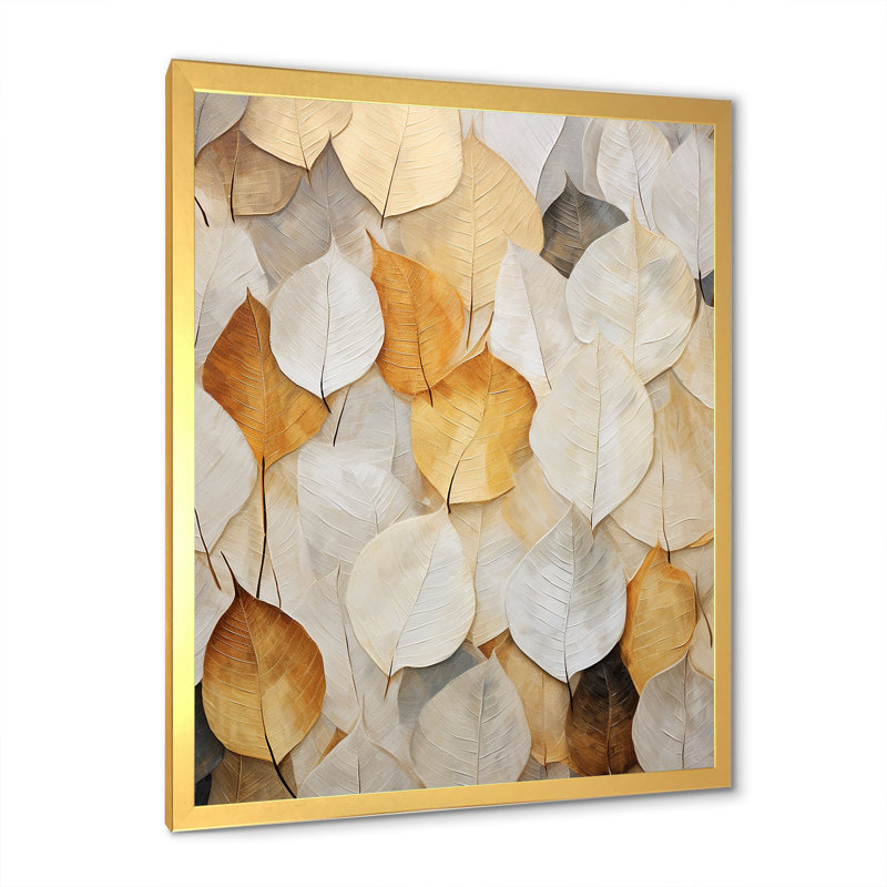 «Gold Minimalisme Leaves Collage I» sur toile imprimée, Cadre doré simple, H 32 po x l 16 po x P 1 po