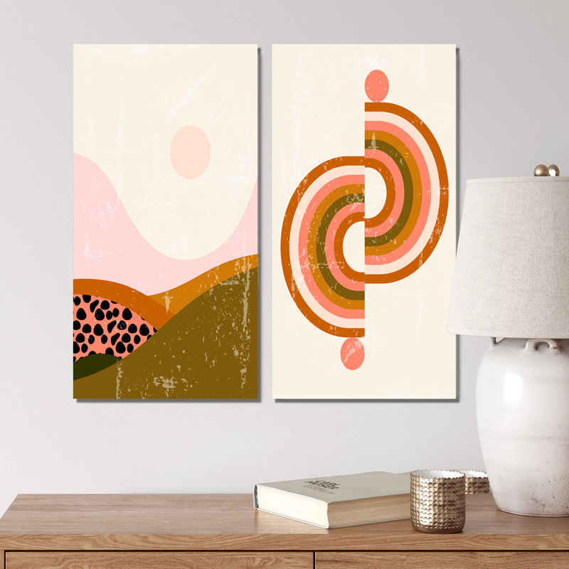 Minimal Abstract Shapes in Retro Colors V - ensemble de 2 impressions, Toile tendue, H 20 po x l 24 po x P 1 po