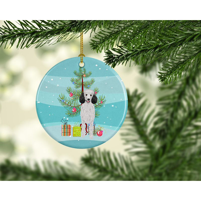 Ornement en céramique de Noël caniche, Caniche argent standard