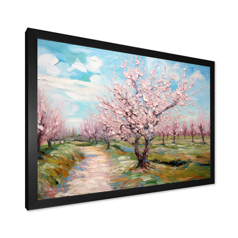 «Vangogh Blooming Cherry Trees» encadré sur toile par Vincent Van Gogh, peinture, H 34 po x l 44 po, Noir