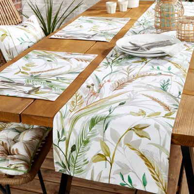 Anique Ornamental Grasses Shower Proof Outdoor Cotton Dining Table Runner