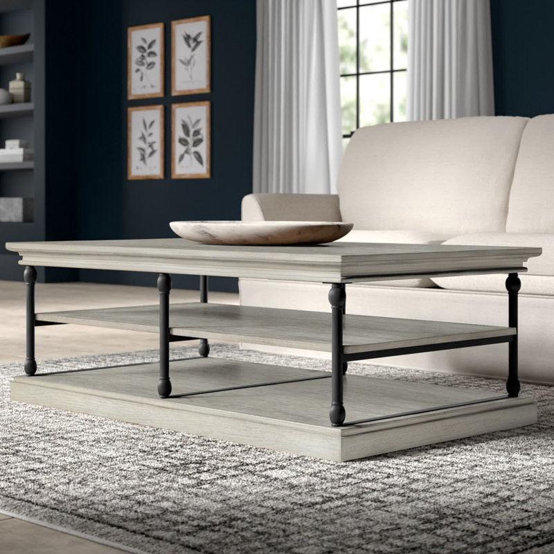 Table basse avec rangement et tablette Kyler, Blanc Ivoire