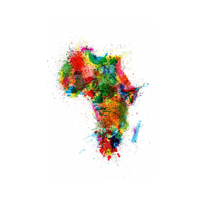 Paint Splashes Map Of Africa by Michael Tompsett - Wrapped Canvas Painting, 66.04 cm H x 45.72 cm W x 3.175 cm D