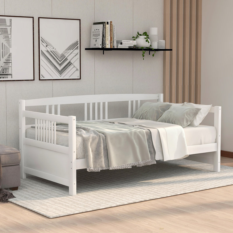 Lit de jour moderne en bois massif, multifonctionnel, taille simple (lit de jour), Blanc