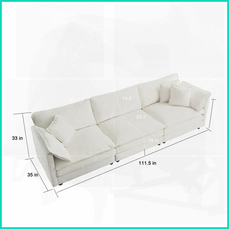 Ensemble de canapé moderne en chenille 3 pièces - Structure en bois massif 1 + 3 places pour le salon, confort profond et amp; Combo flexible