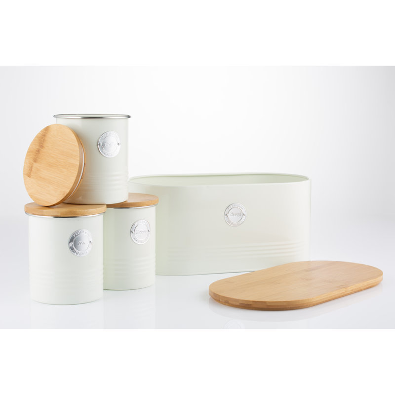Typhoon Living 4 Piece Coffee, Tea, Sugar Jar Set and Bread Bin Set, Cream