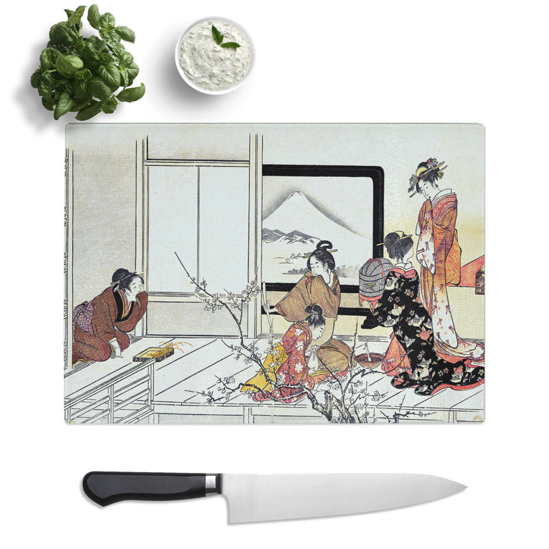 Tempered Glass Preparing Food by Kitagawa Utamaro Chopping Board, 39 cm x 28.5 cm