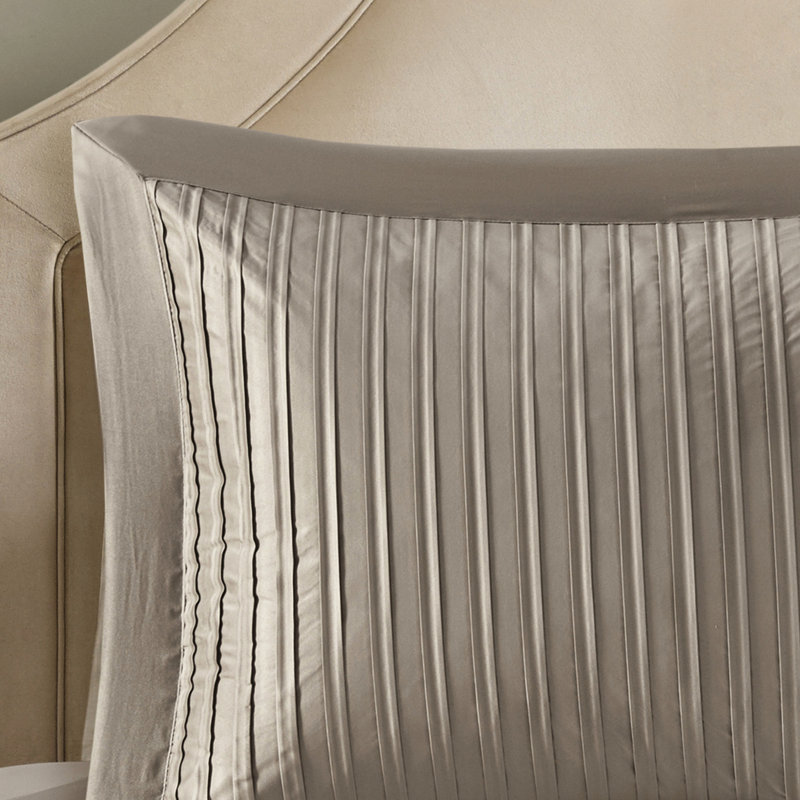 Édredon en taupe charmeuse pour grand lit - 7 pièces, rembourrage, coussins décoratifs de style moderne, grand, jupe de lit