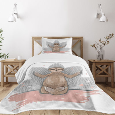 Ambesonne Sloth Bedspread Set Little Sloth Pink Brown Grey -  bed_37868_twin