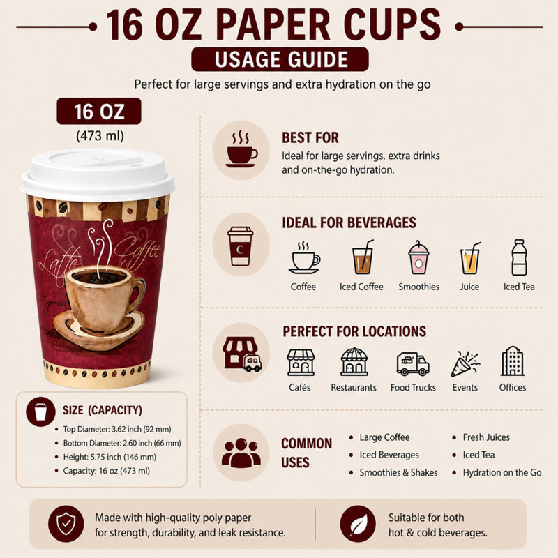 Gobelets en papier 16 oz avec couvercle en dôme blanc Heaven Poly, 50