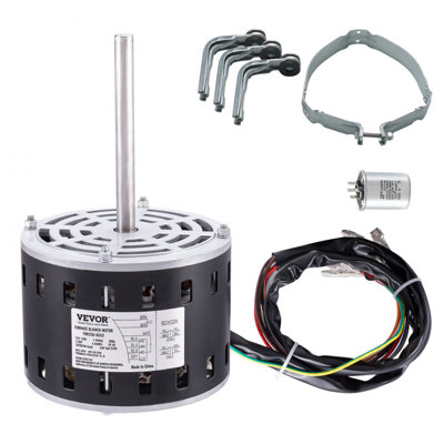 1/3HP Furnace Blower Motor, 110/120V 4.4Amps, 1075RPM 4 Speeds, CW/CCW Rotation, 48 Frame 5.2" Shaft Length, 5µF/370V Capacitor + 11" Hold Hoop