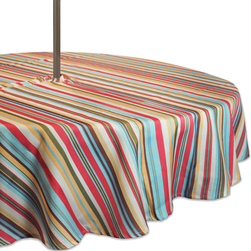 Dominik Striped Polyester Round Tablecloth, 60" L x 60" W