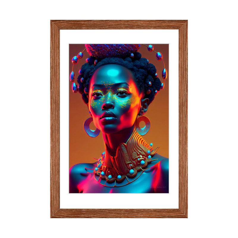 Afrofuturist African Royalty Queen I, Classic Wood Open Corner Frame Paper, 24" H x 16" W x 1" D