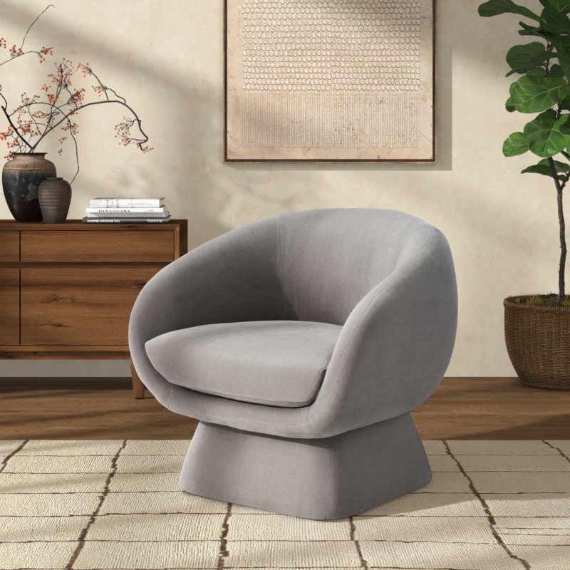 Fauteuil demi-tonneau en polyester 30,7 po Genata, Lin gris
