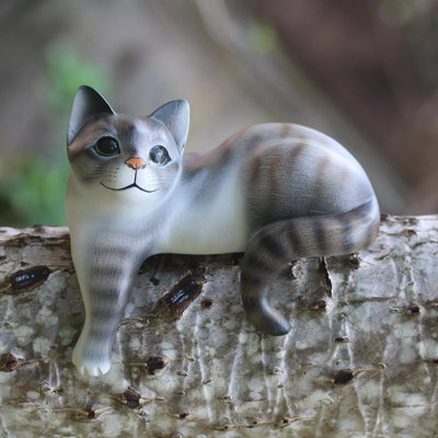 Erhart Watchful Cat Wood Figurine