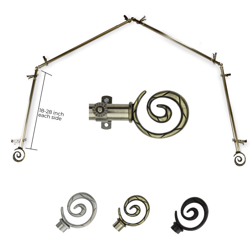 Tringle à rideaux simple pour baie vitrée réglable de 28 à 48 po Heasley, Laiton antique, 18 po à 28 po (chaque côté)