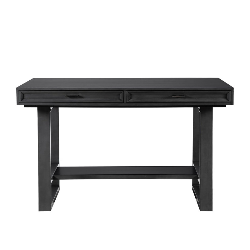 Rectangular Wooden Counter Height Table With Trestle Base In Gray