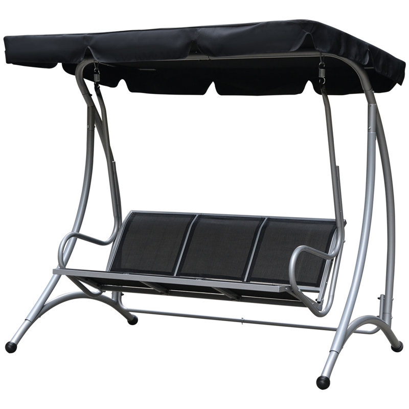 Bacari 3 Person Porch Swing with Canopy, Black, Black