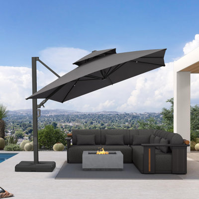 Grand parasol en porte-à-faux carré de 10 pi avec base et rotation à 60 degrés