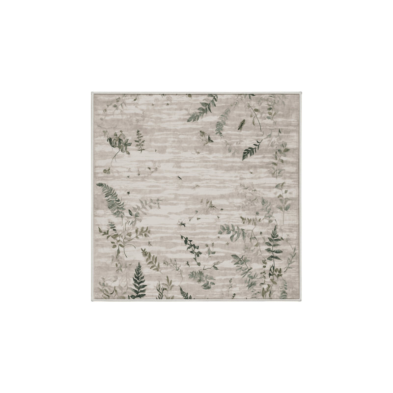 Machine Washable Beige Area Rug, Square 5'