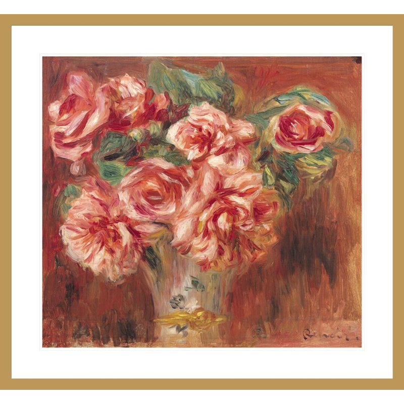 «Roses in a Vase» par Pierre-Auguste Renoir, impression giclée encadrée, H 33,5 po x l 36 po