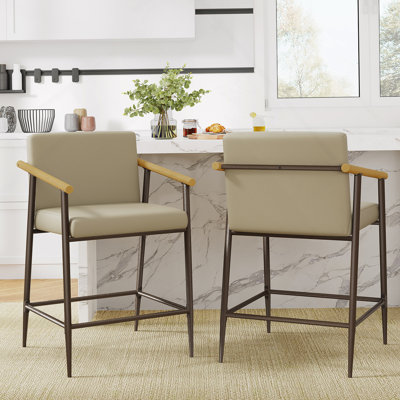 Counter Stool With Iron Frame-Set Of 2-Espresso+Khaki