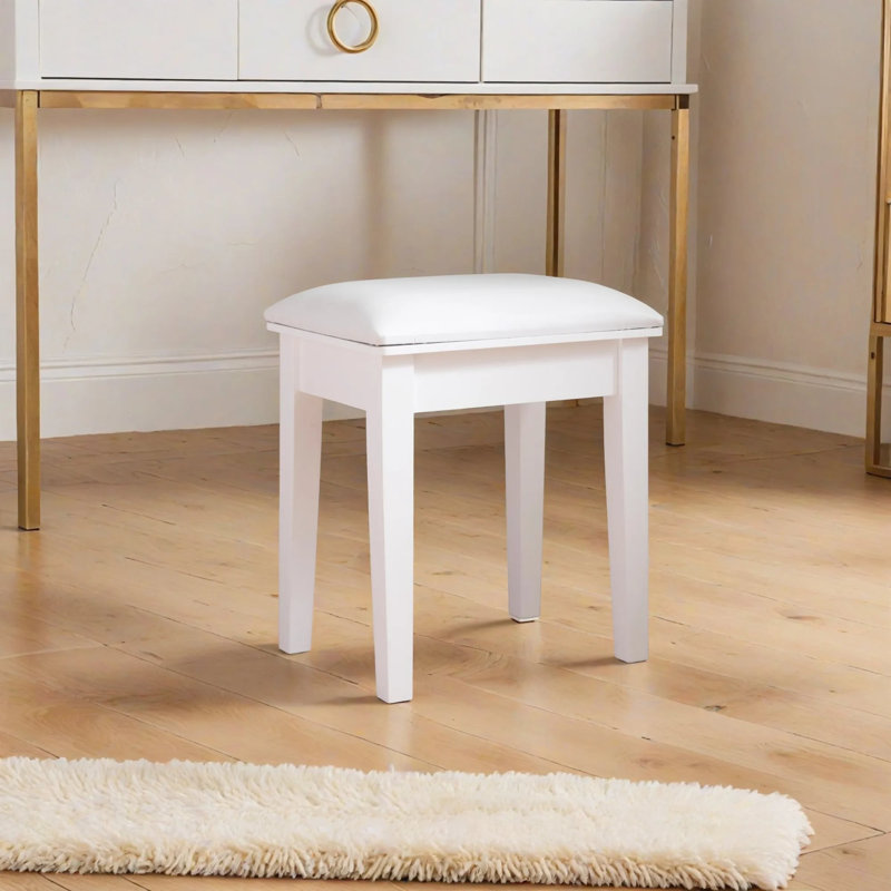 Tabouret de coiffeuse avec coussin et pieds solides, blanc
