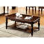 Table basse 3 pièces au design traditionnel avec pieds tournés, tablette ouverte et bois massif teinté cerise pour le salon