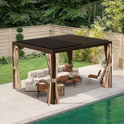 Pergola à persiennes d'extérieur 10 x 12 pi avec persiennes réglables - brun