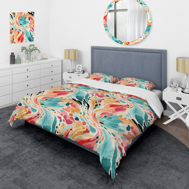 Multicolore Feather Fury III - ensemble de housse de couette abstrait - microfibre de polyester