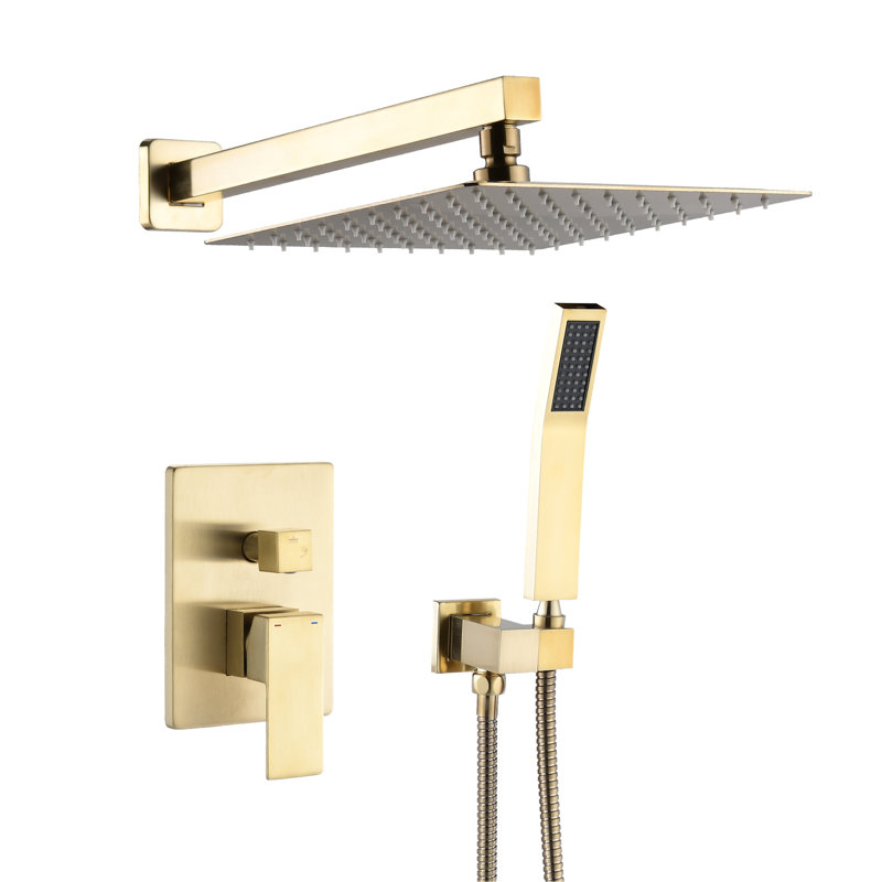 Wall Mounted Brushed Gold 10 Inch Shower With Adjustable Water Flow, Diverter, And High - Quality Finish For A Relaxing Bathroom Combination Single Lever Handle, Diverter Valve, Constant Temperature