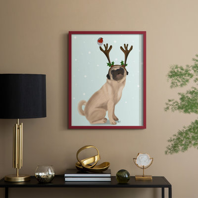 Reproduction encadrée de Noël carlin avec bois et merle - bois massif
