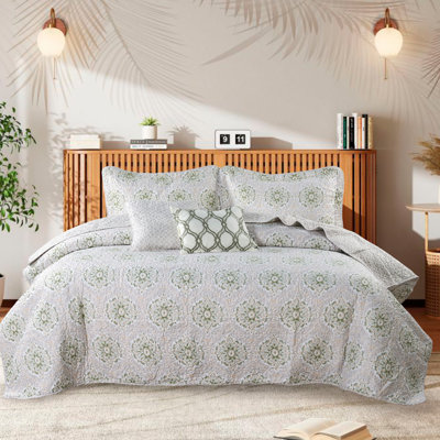 5 Piece Bloom Medallion Printed Microfiber Quilts Set