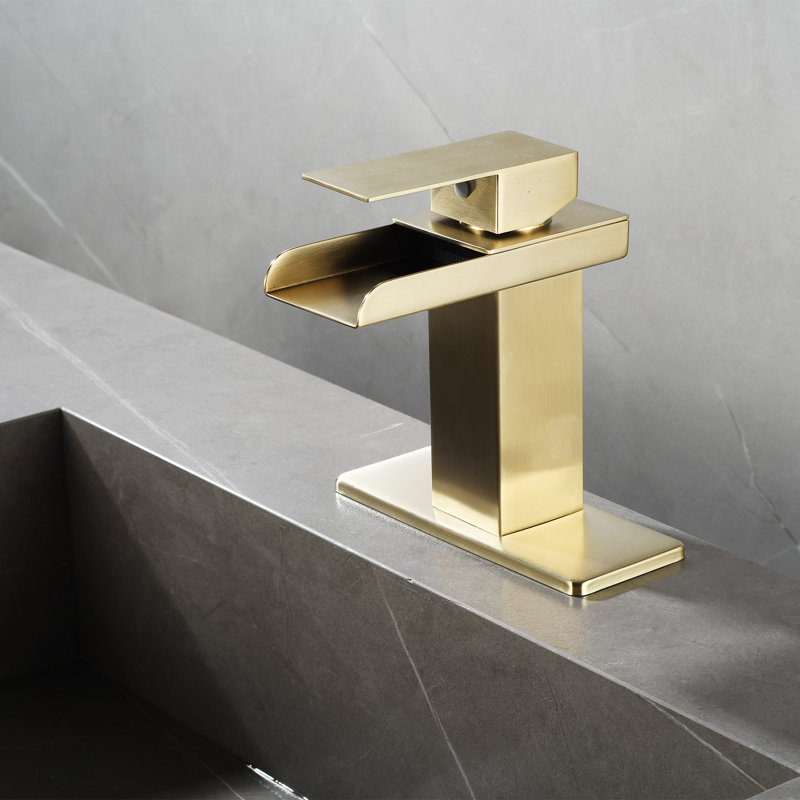 Brushed Gold Brass Single Handle Waterfall Bathroom Faucet